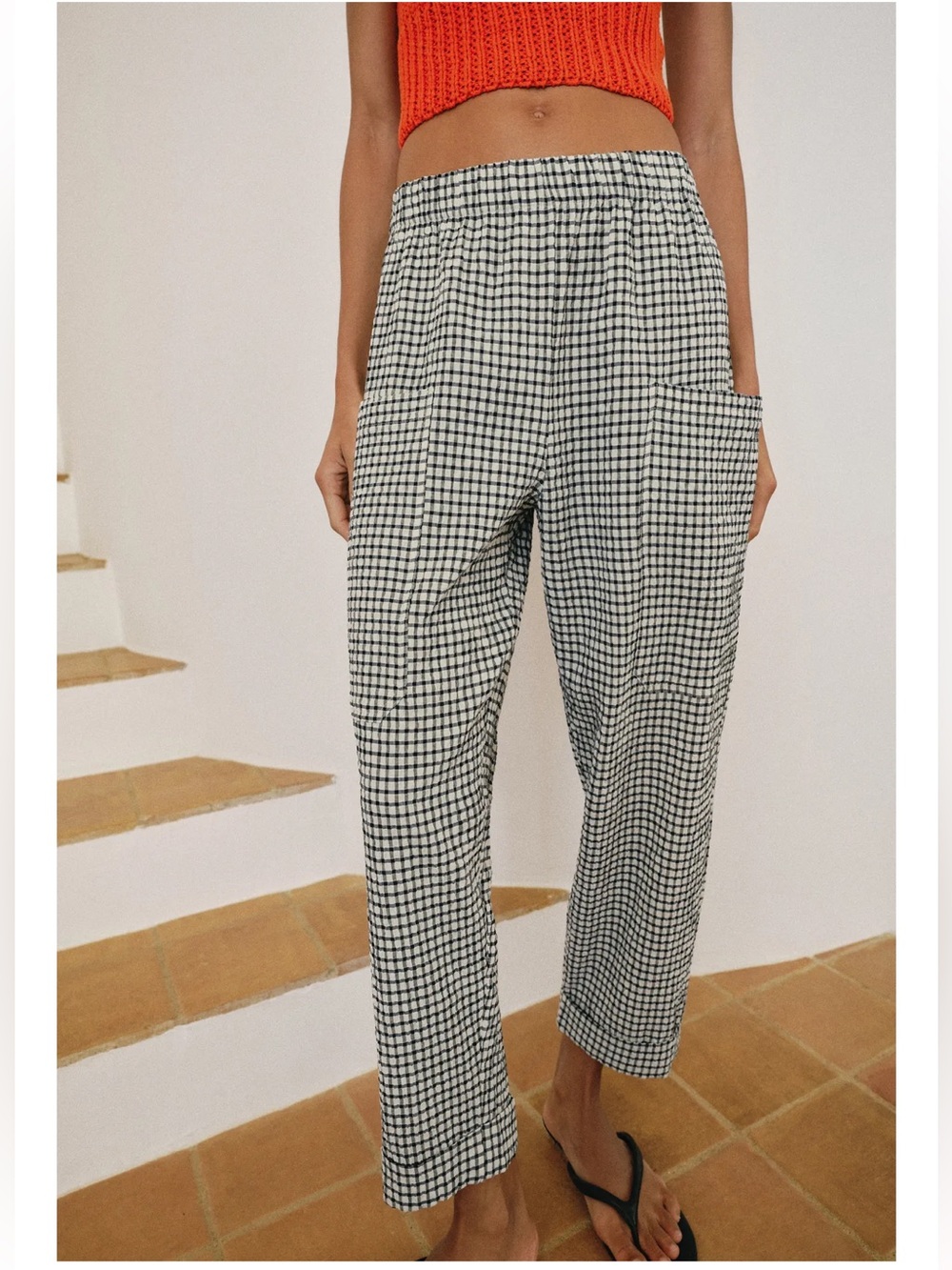 NWT Zara Cotton Gingham/Plaid Elastic Waist Pants NEW - Picture 3 of 10